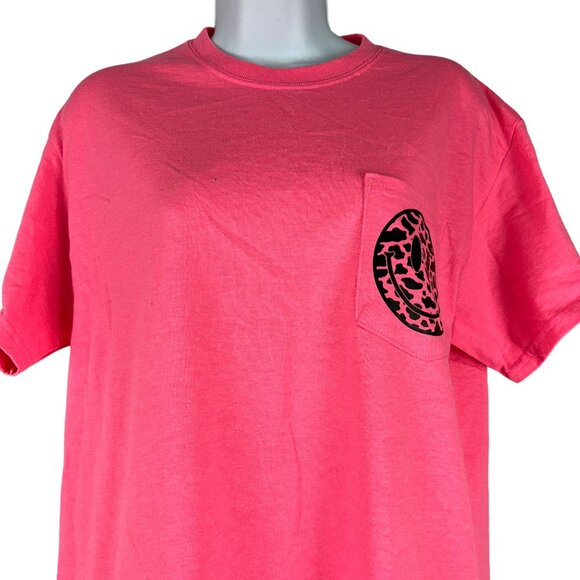 Gildan Ultra Cotton Pink Graphic Smiley Face TShirt Medium Crew Neck Tee Shirt - Picture 5 of 8